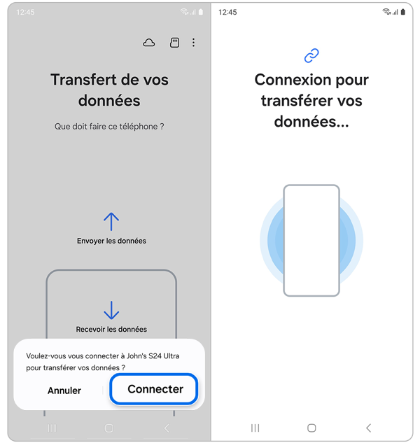 Écran de confirmation de la connexion des appareils mobiles avec Smart Switch
