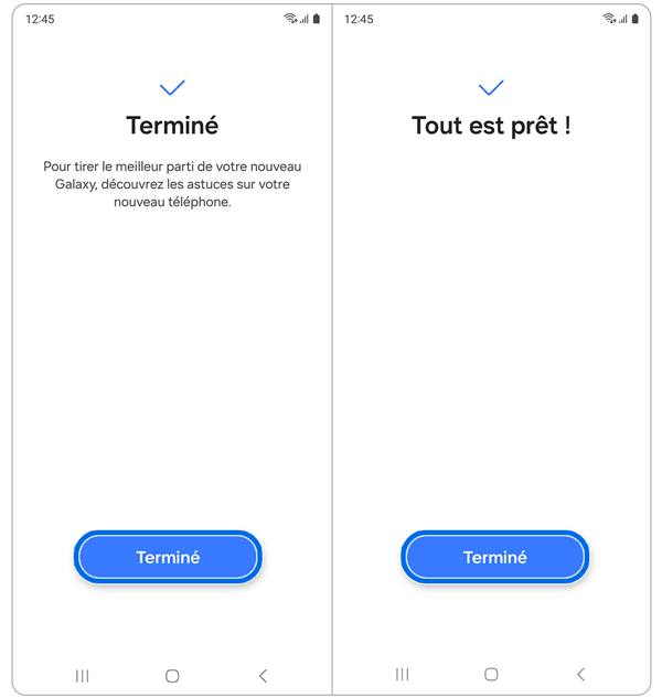 Écran de confirmation du transfert de données de l’application Smart Switch