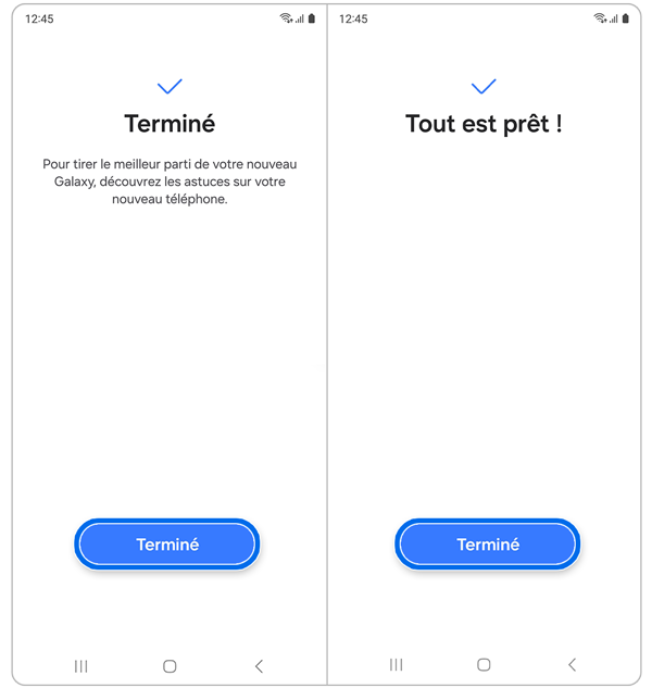 Écran de confirmation du transfert de données de l’application Smart Switch