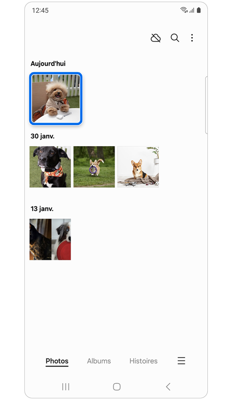 Écran d'accueil de l’application Galerie