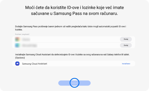 Prikaz ekrana instalacije Samsung Pass proširenja.