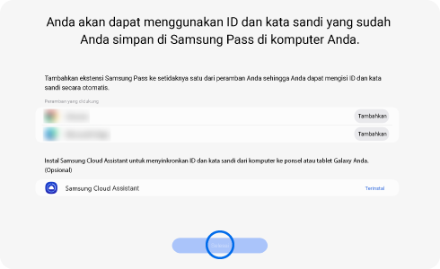 Tampilan layar instalasi ekstensi Samsung Pass.