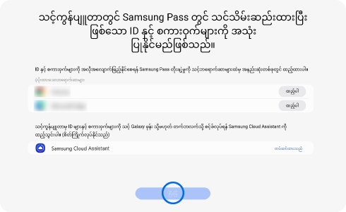 Samsung Pass တိုးချဲ့တပ်ဆင်မှု စခရင် ပုံ။