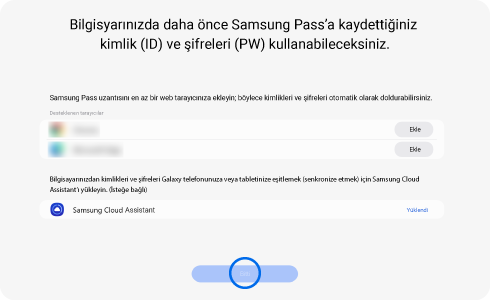Samsung Pass uzantısı kurulum ekranının görünümü.