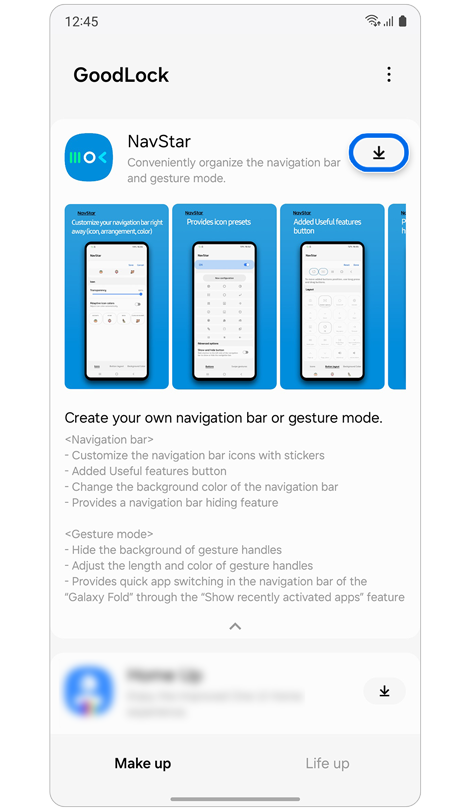 Écran de présentation de l’application NavStar dans l’application Good Lock
