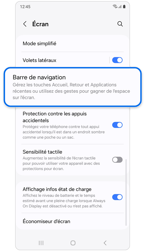 Écran du menu Affichage