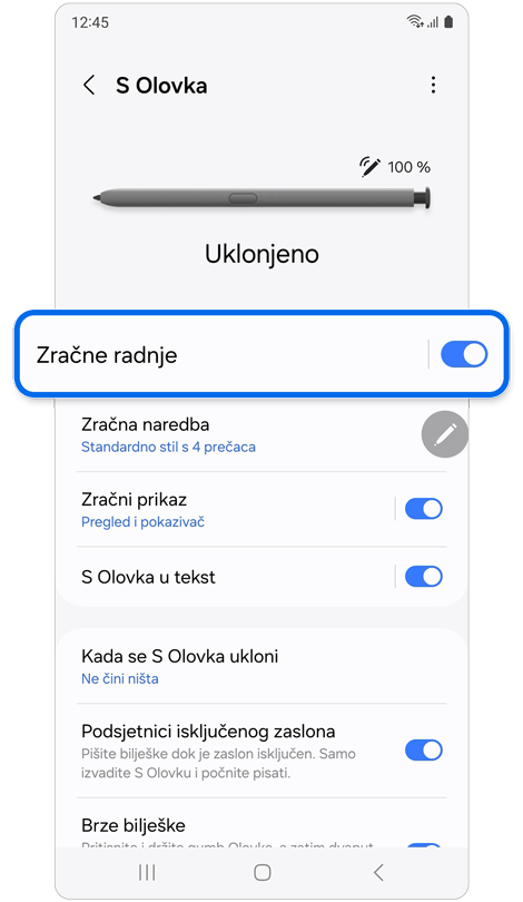 Zaslon postavki S Pen