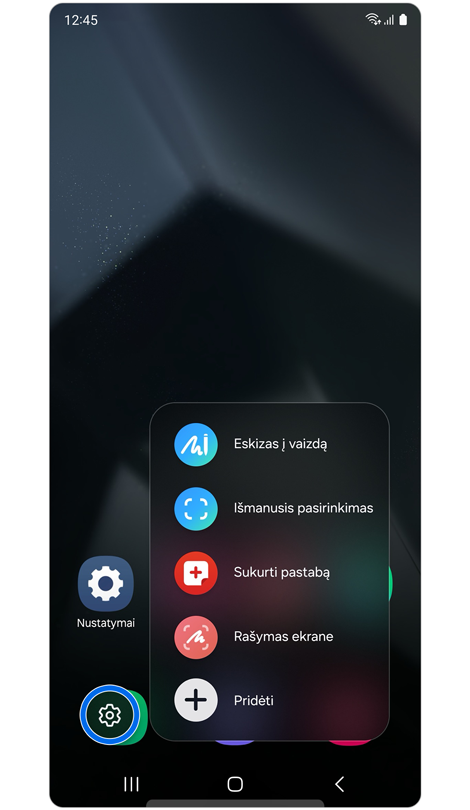 „S Pen“ gestų komandų meniu