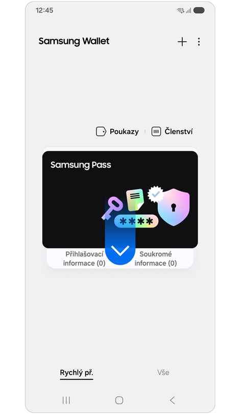 Karta rychlého přístupu Samsung Wallet.