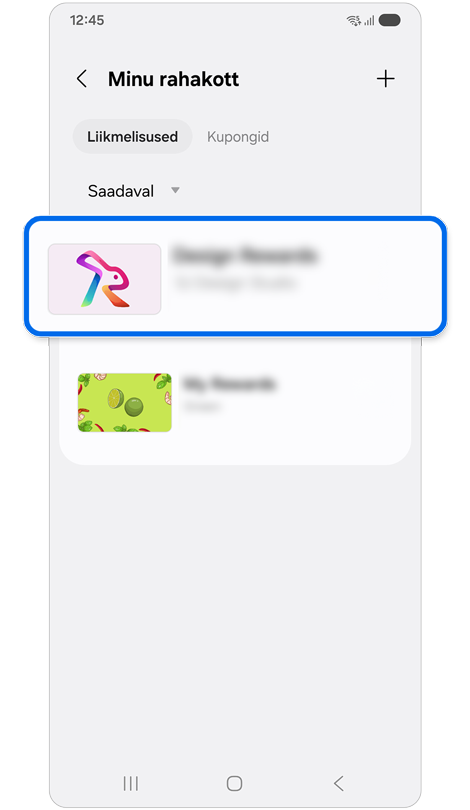Samsung Walleti liikmelisuste ekraan.