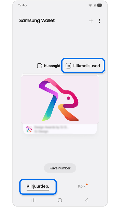 Samsung Walleti vahekaart „Kiirjuurdepääs".