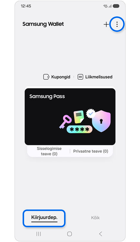 Samsung Walleti vahekaart „Kiirjuurdepääs".