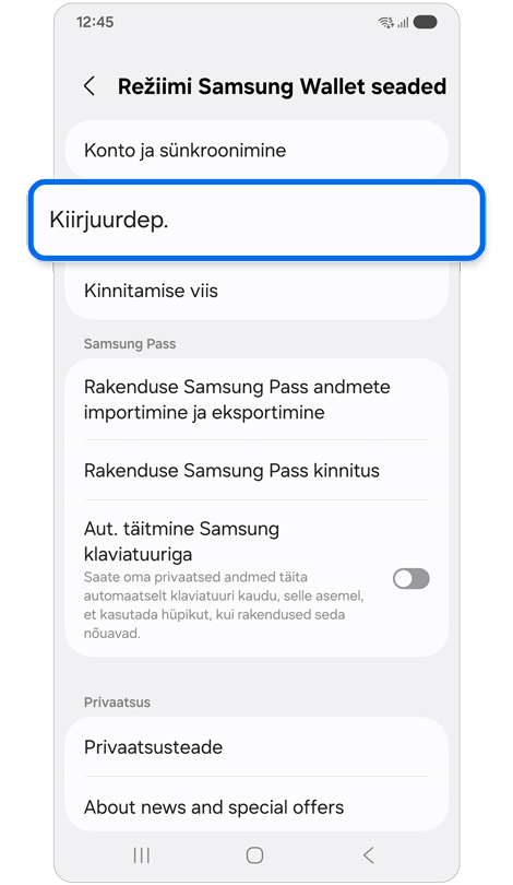 Samsung Walleti seaded.