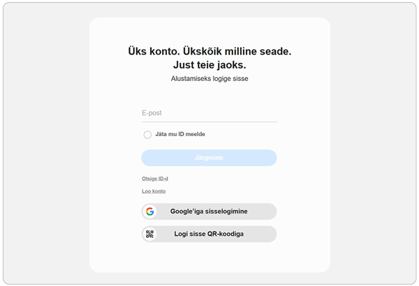 Samsungi konto sisselogimise ekraan.
