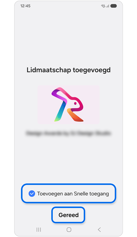 Lidmaatschap toegevoegd scherm.