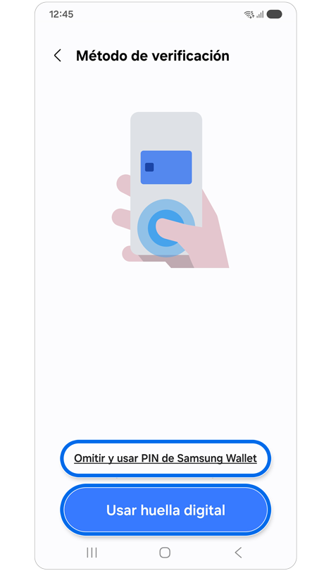 Pantalla de verificación de Samsung Wallet.