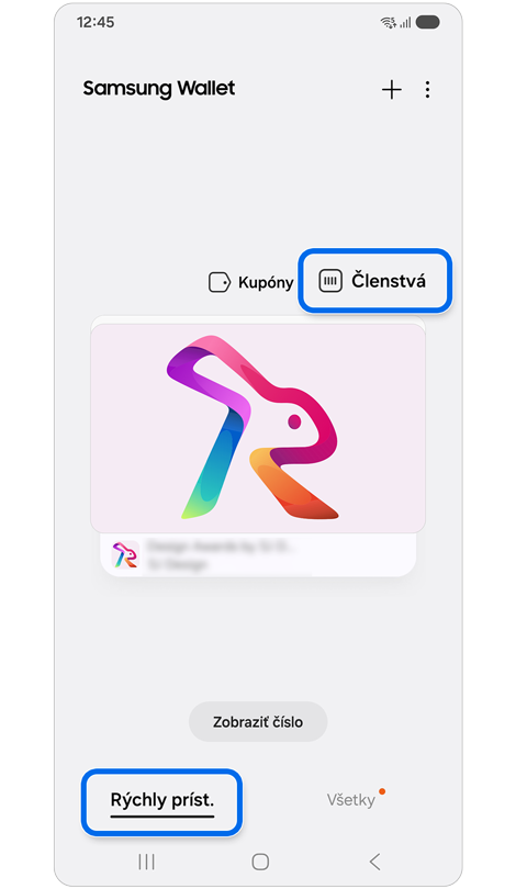 Karta Rýchleho prístupu Samsung Wallet.