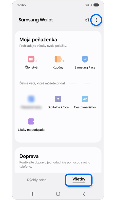 Samsung Wallet karta Všetky.