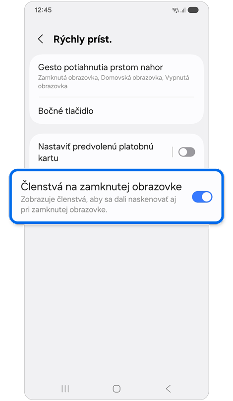Nastavenia Rýchleho prístupu.