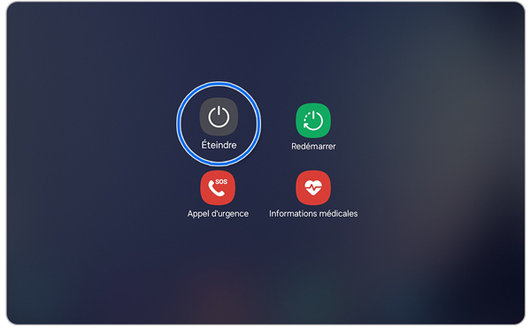 Menu permettant d’éteindre ou de redémarrer un Samsung Galaxy