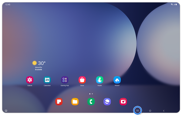 Écran d'accueil d’un Samsung Galaxy affichant la barre de navigation.