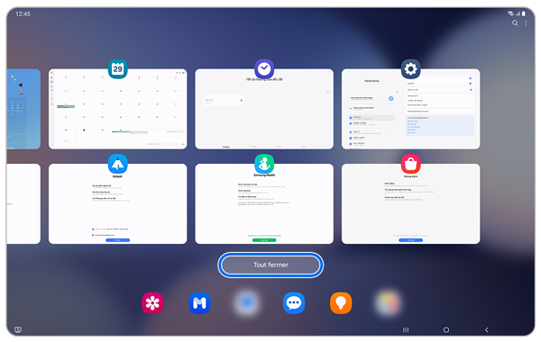Écran des applications récemment ouvertes sur un Samsung Galaxy.