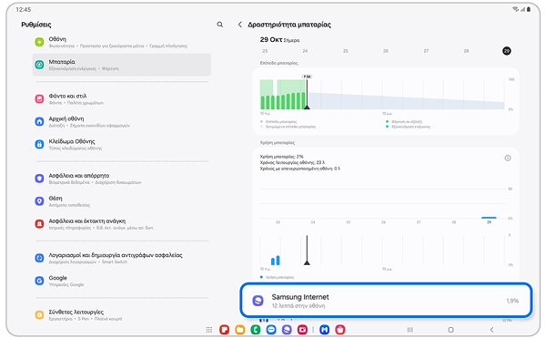 Λίστα εφαρμογών που καταναλώνουν μπαταρία.