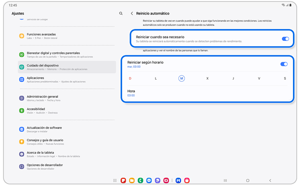Ajustes de reinicio automático.