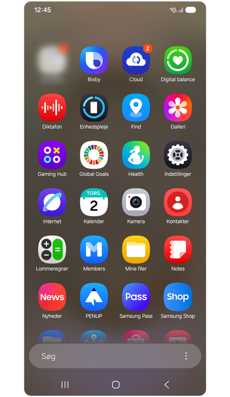 Visning af apps sorteret i alfabetisk rækkefølge