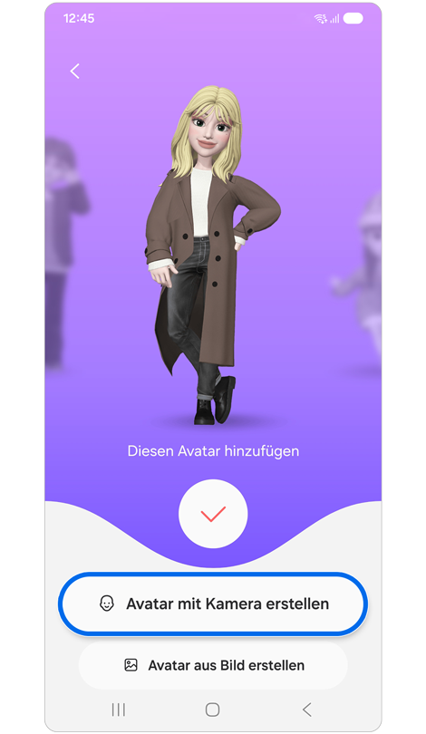 Bildschirm zur Erstellung eines Avatars wird angezeigt.