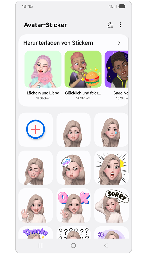 Bildschirm mit Avatar-Stickern wird angezeigt.