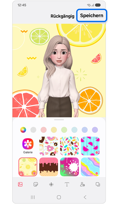 Speichern ist in der Übersicht der Avatar-Sticker markiert.