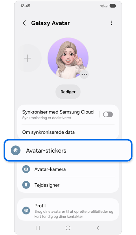 Galaxy Avatar-funktionsskærm.