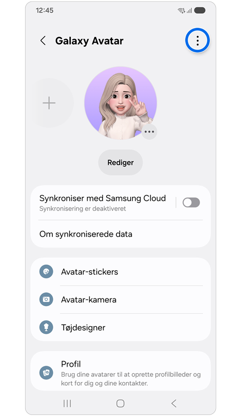Galaxy Avatar-skærm.