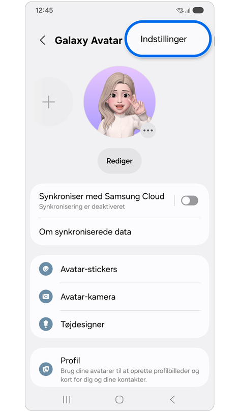 Galaxy Avatar-skærm.