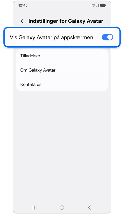 Galaxy Avatar-funktionsskærm.