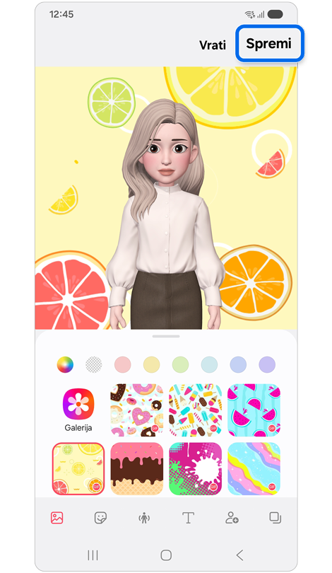 Zaslon za izradu Avatara Stikera.