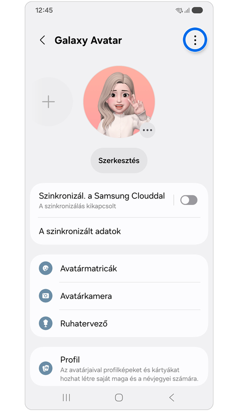 Galaxy Avatar képernyő.