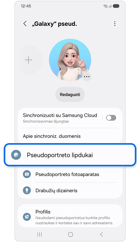 „Galaxy“ pseudoportreto funkcijos ekranas.