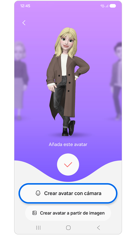 Pantalla de creación de avatar.