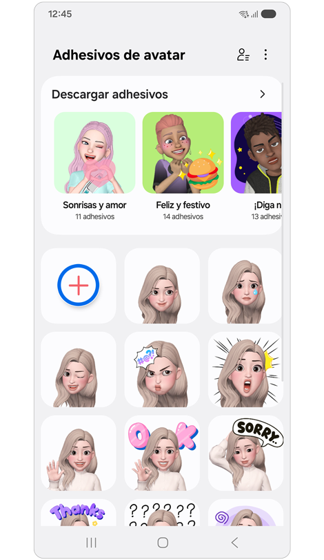 Pantalla de pegatinas de avatar.