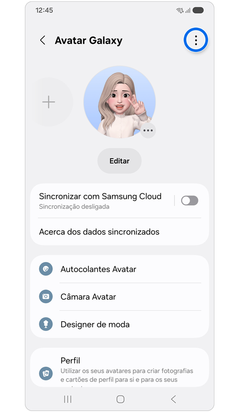 Ecrã Avatar Galaxy.