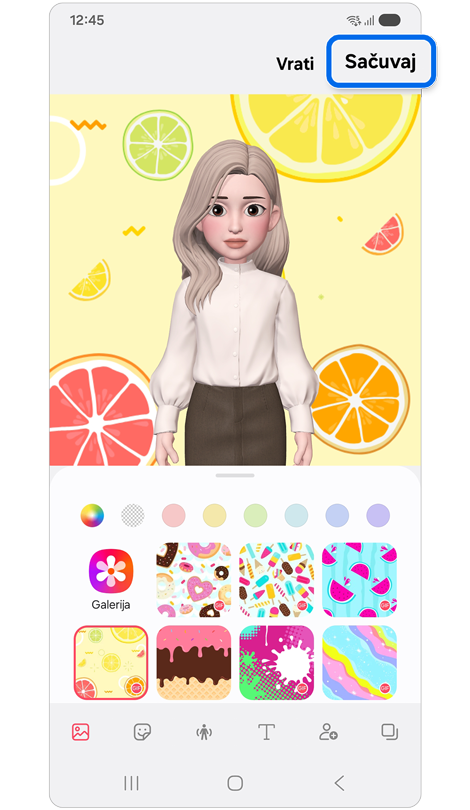 Ekran za kreiranje Nalepnice za Avatar.