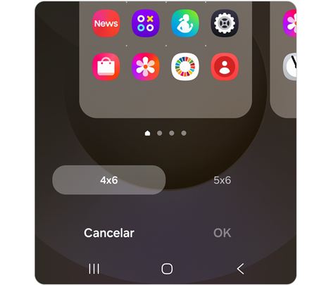Opções de grade da tela inicial para One UI 7.