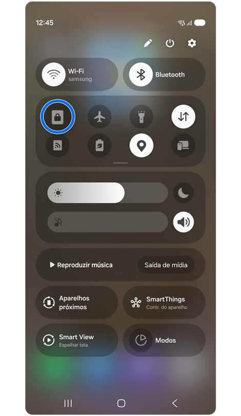 Painel de configurações rápidas