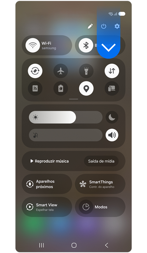 Painel de configurações rápidas