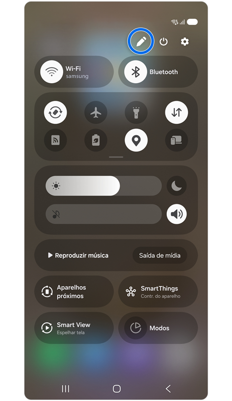 Painel de configurações rápidas