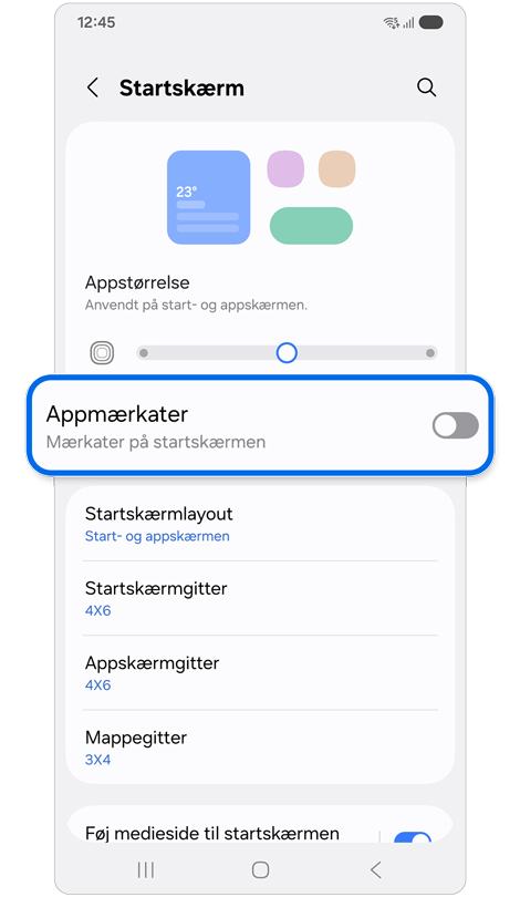 Startskærmsindstillinger.