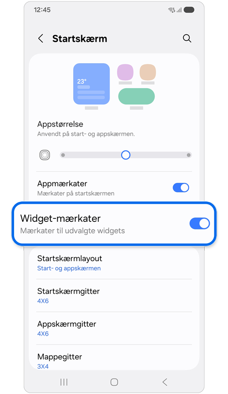 Startskærmsindstillinger.