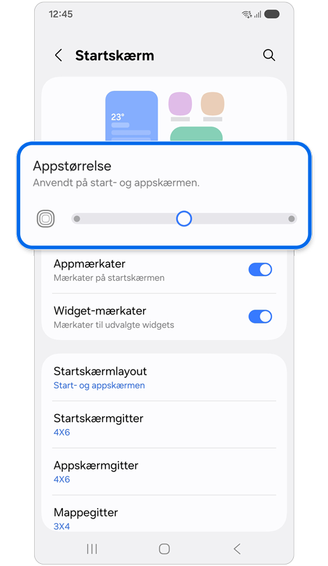 Startskærmsindstillinger.